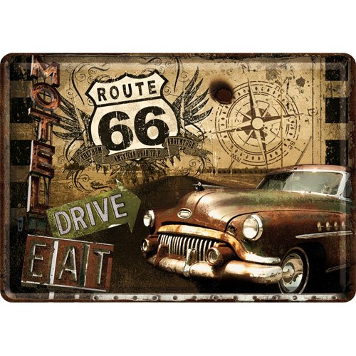 US ROUTE 66 PLAQUE METAL US ROUTE 66 - VOITURE GOLD - 10x14 cm - FRAIS OFFERT code EAN 4036113102016 