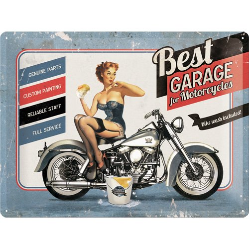 Plaque en metal 30 x 40 cm - Best Garage - Blue