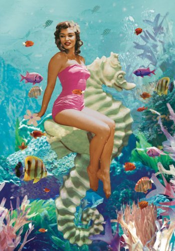 Sirène sur carte postale hippocampe par Max Hernn