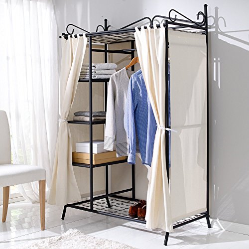 Armoire Penderie Breezy en métal noir avec ride...