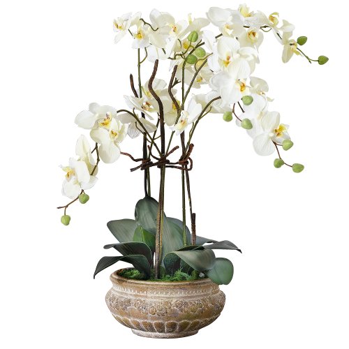 Plante artificielle orchidée et cache-pot en cé...