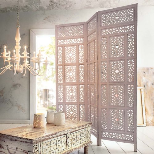 miaVILLA Paravent à 3 panneaux cadre en bois de...