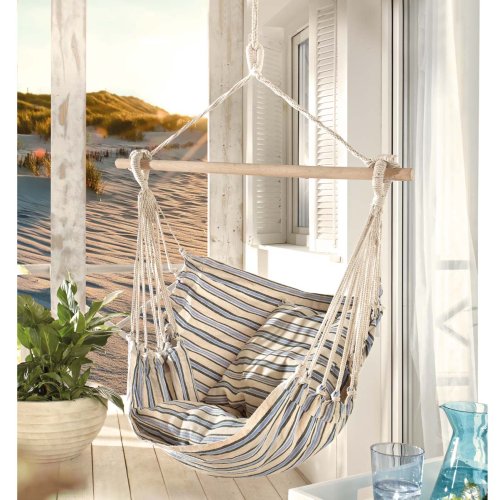 Fauteuil hamac en coton, rayé bleu