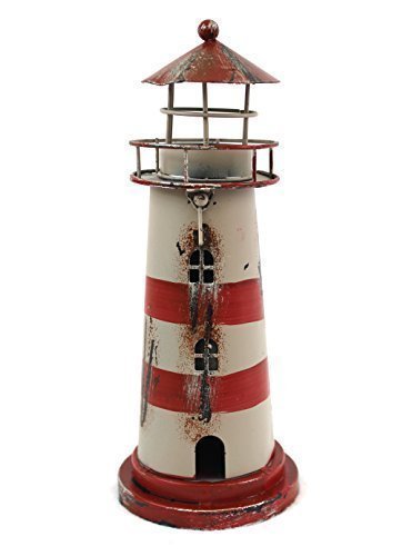Déco Phare Porte-bougies Tôle Métal 23cm - rouge