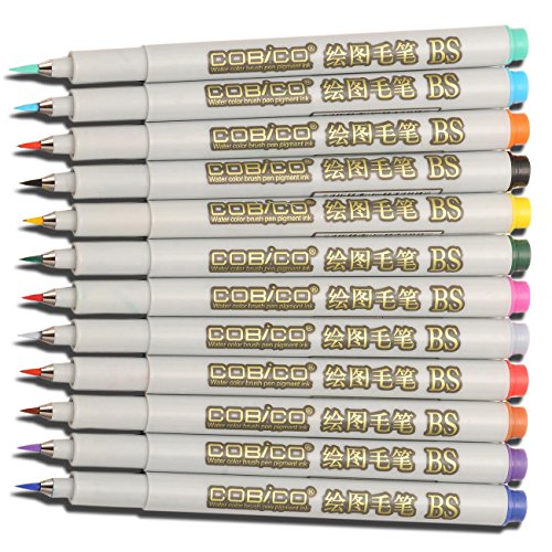 Magic Decoration® magicdo® Lot de 12 Stylo Brosse Couleur de peinture à l'eau, encre pigmentée adulte Coloration Marqueur, stylo Sakura Pigma Brosse Marqueur Pochette, Sign Pen, ombre, agréable, dessin, calligraphie, idéal pour coloration couleur vibrante argent code EAN 4044451537155 