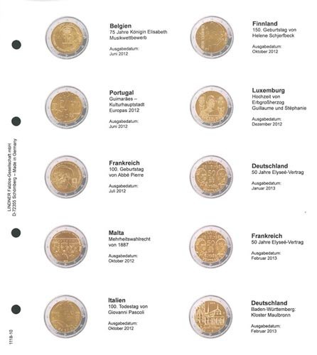 1118-10 feuille numismatique pré-imprimée 2-eur...