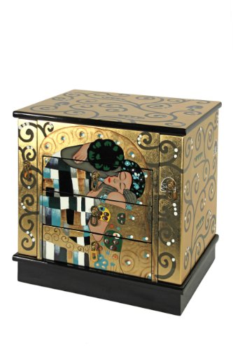 Casa Collection / Art for living by Jänig Casa Collection 10341 Art for living by Jänig Commode à bijoux avec 2 portes sur les côtés et 3 tiroirs ainsi qu'un compartiment avec abattant à miroir intégré Motif Le Baiser de G. Klimt 41 x 40 x 30 cm code EAN 4047779021702 