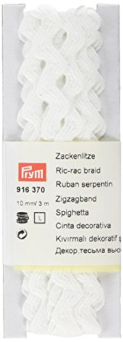 Ric-rac tresse, 100% coton, blanc, 10 mm, 3 m