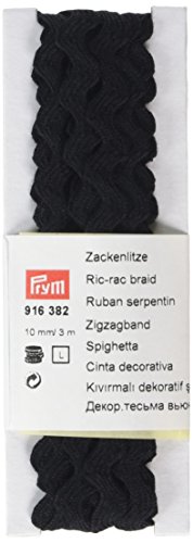 Ric-rac tresse, 100% coton, noir, 10 mm, 3 m