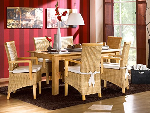 massivum Ensemble table à manger NATURA en hévéa naturel avec chaises MILANO en rotin 4050107230608 (4050107230608)