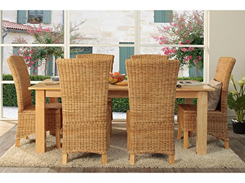 massivum Ensemble table à manger NATURA en hévéa naturel avec chaises NICO en rotin 4050107230653 (4050107230653)