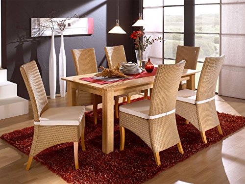 massivum Ensemble table à manger NATURA en hévéa naturel avec chaises ADLAN en rotin 4050107231056 (4050107231056)
