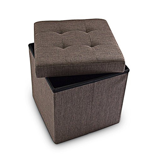 Tabouret pliant en lin pouf de rangement pliabl...