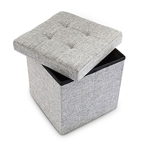 Tabouret pliant en lin pouf de rangement pliabl...