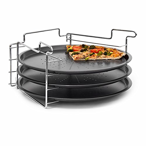 3 plaques de pizza + support en acier inoxydabl...