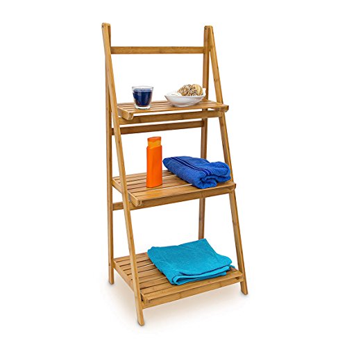 Étagère sur pied pour salle de bain en bambou c...