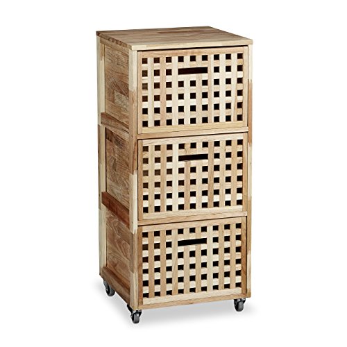 Meuble à roulettes 3 caisses compartiments bois...