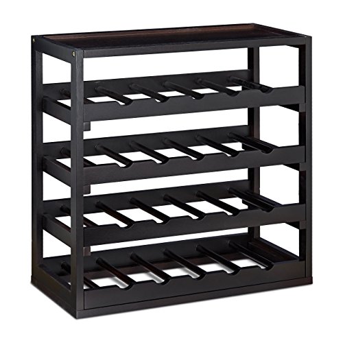 Casier à bouteilles de vin en bois étagère à vin h x l x p: 52 x 52 x 25 cm porte-bouteilles robuste range-bouteilles avec 4 étages de 5 bouteilles pour 20 bouteilles, noir 4052025203337 Relaxdays
