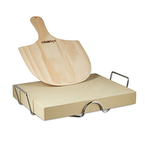 Pierre à pizza avec support en métal et pelle à...