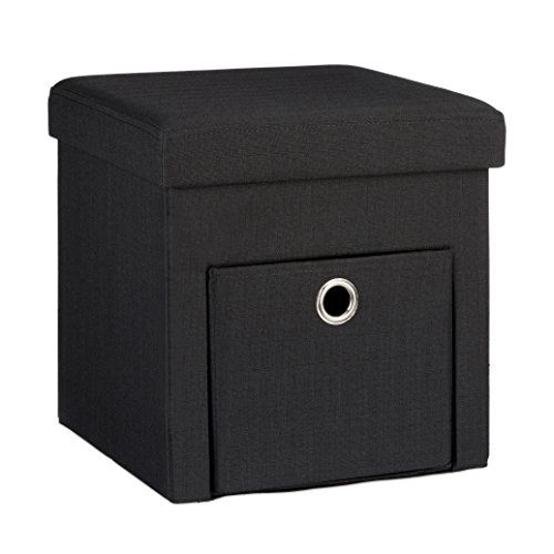 Tabouret de rangement carré pliant en lin avec ...
