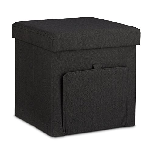 Tabouret de rangement carré pliant en lin couve...