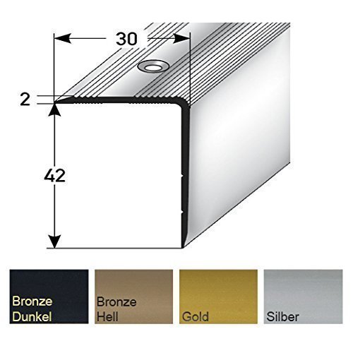 acerto 42x30 mm Angle d'escalier 100cm long - Profil de bord escalier Bord de l'escalier Profil de l'étape - argent, argent code EAN 4052398380703 