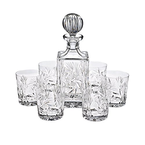 GERMAN CRYSTAL Coffret avec 1 carafe à whisky et 6 verres à whisky - cristal -"ROTATION STAR", Whiskyset, Service à Whisky Cristal 7 pièces est livré dans une smart présentation boîte cadeau, style moderne (GERMAN CRYSTAL powered by CRISTALICA) code EAN 4052884020816 