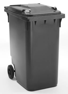 Certeo Conteneur à déchets en plastique conforme à la norme DIN EN 840 - capacité 360 l, h x l x p 1100 x 600 x 874 mm, Ø roues 200 mm anthracite - collecteur d'ordures collecteur de déchets conteneur à déchets conteneur à ordures poubelle poubelle à déchets code EAN 4052939366975 