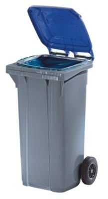 Certeo Conteneur à déchets en plastique conforme à la norme DIN EN 840 - capacité 120 l, gris couvercle bleu - collecteur d'ordures collecteur de déchets conteneur à déchets conteneur à ordures poubelle poubelle à déchets poubelle à ordures poubelles poubelles à code EAN 4052939872391 