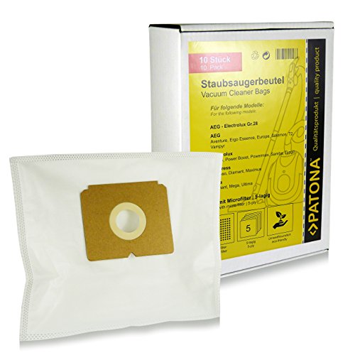 Patona® 10x Sac d'aspirateur Dimension 28 pour Alfatec | Alfa 500E | De'Longhi | XLE 800...900 | Electrolux / Lux | Bolero Z 5003, Z 2940...2950 Filio, Diamant, P 60, Samba Z 5002, Tango Z 5001 | Eureka | 3530 Ultra Boss | Lindhaus | Aria | Migros CH | Bunny | Satrap | Aspira Classic 1800 | Singer | Cyclone 1000 | Junior 1000 | Thomas | Comfort electronic et bien plus encore... [ Microfiltre, 5-couches filtrantes ] code EAN 4053599074590 