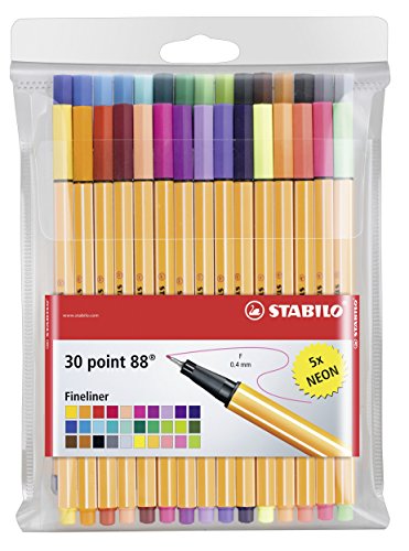 Stabilo STABILO point 88 - Pochette de 30 stylos-feutres pointe fine - dont 5 couleurs fluos code EAN 4054554653874 