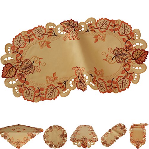 Quinnyshop Feuilles d'automne chemin de table 45 x 110 cm ovale polyester, orange 4054654025144 (4054654025144)