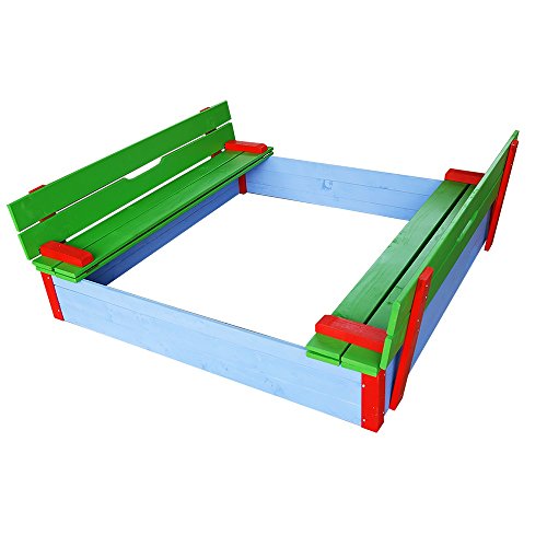 Bac à sable avec couvercle et bancs - 117x114x2...