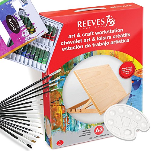 Artina ARTINA - Ensemble pour Acrylique: 15 Pinceaux + table à dessin REEVES A3 + 18 tubes de peinture Acrylique + Accessoires code EAN 4054673346268 