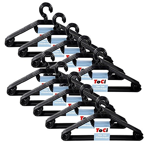 Lot de 100 cintres noirs en plastique avec croc...