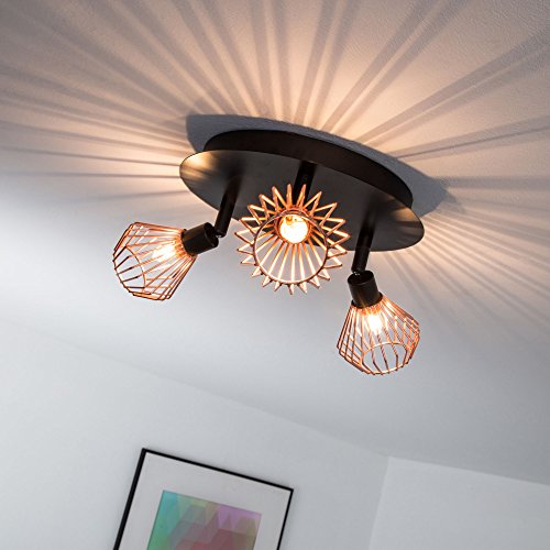 Plafonnier Style rétro avec Cuivre Grille Cache, 3 x G9 max. 33 W, métal, noir/cuivre 4055823004731 Lightbox
