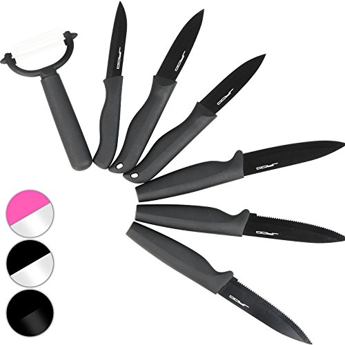 Set de 7 couteaux - avec étuis - Noir - avec re...