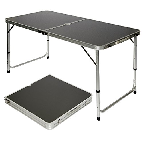 AMANKA Table de camping portable | pliante en mallette | table de pique-nique | réglable en hauteur | env 120x60cm | gris foncé code EAN 4057216012675 