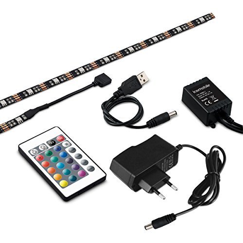 kwmobile Rétroéclairage pour tv ruban usb rgb led, 4x50cm, rétroéclairage entertainment en noir, bandes diodes led autocollantes avec télécommande ir code EAN 4057665499997 