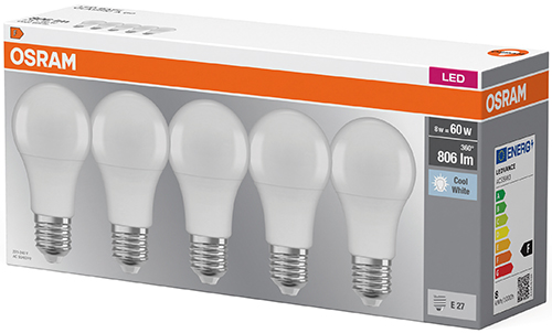 5 AMPOULES LED STANDARD E27 60 W