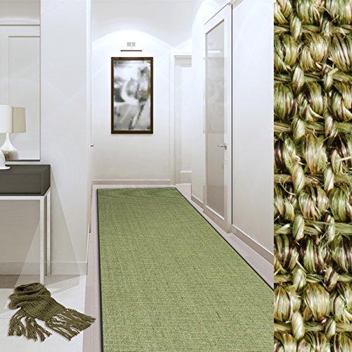 casa pura Tapis de couloir sur mesure Casa Pura® Sylt | tissé en fibres naturelles 100% sisal | 11 couleurs | antidérapant | bordure coton | vert - 80x200cm code EAN 4058171110161 