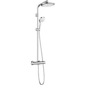  Colonne de douche thermostatique avec pommeau + douchette 3 jets + flexible + barre réglable, chrome, Hansgrohe Waterforms 220 code EAN 4059625360637 
