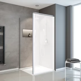  Paroi latérale fixe pour porte de douche pivotante I.80xH.180cm, verre transparent 5mm, profilé alu-argenté, Schulte Sunny code EAN 4060991013409 