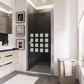  Porte de douche pivotante l.90 x H.192 cm, verre transparent anticalcaire, décor Cubic Anthracite, profilé chromé, Schulte NewStyle code EAN 4060991016684 
