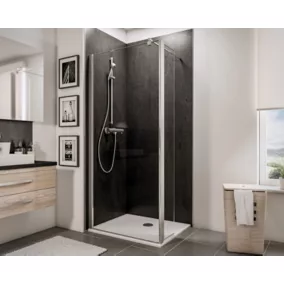  Paroi de douche fixe à l'italienne avec volet pivotant l.100xH.190cm, Walk In, verre transparent anticalcaire 5-6mm, profilé chromé, Schulte NewStyle code EAN 4060991051753 