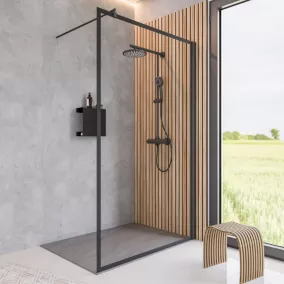  Paroi de douche fixe à l'italienne l.120xH.200cm, Walk In, verre transparent 6mm, profilé noir mat, Schulte NewStyle code EAN 4060991071355 