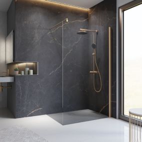  Paroi de douche fixe à l'italienne l.140xH.200cm, Walk In, verre transparent anticalcaire 6mm, profilé cuivré, Schulte NewStyle code EAN 4060991079689 