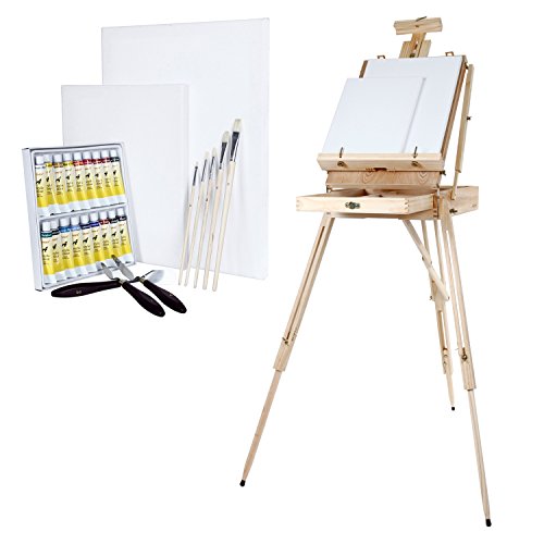 Mallette chevalet en bois de pin + ensemble pou...