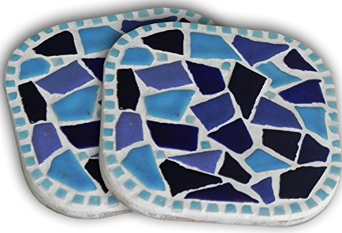 Kit de mosaique, 10X10cm, 2 dessous de tasse Bleu.
