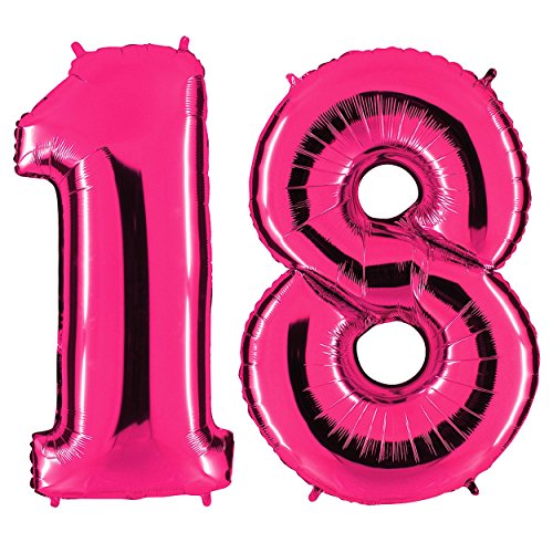 PartyMarty Ballon gonflable d'anniversaire géant en forme du nombre 18 rose 100 cm 4250188502995 (4250188502995)